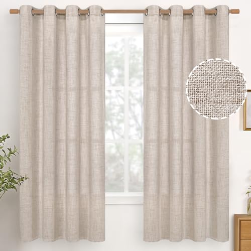 YoungsTex 68 Inch Length Linen Semi Sheer Curtains 2 Panels for Living Room - color: Natural, size: 52"W x 68"L (Pack of 2)