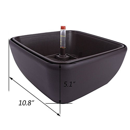 Vencer 10.8 Inch Plastic Square Self Watering Planter,Water Indicator,Modern Decorative Planter Pot for All House Plants Flowers,Herbs,Vegetables,Tropical,Coffee,VF-049C - color: Coffee