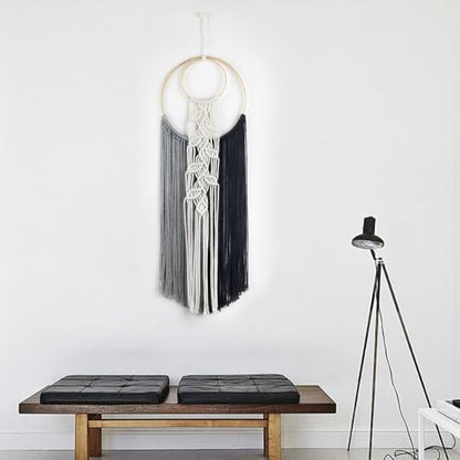 LB Boho Black Long Macrame Wall Hanging Hand Woven Tapestry Wall Art - color: Black