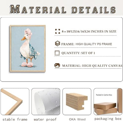 Framed Funny Duck Bathroom Wall Art, Cute Goose in Bathrobe Canvas Print - color: KJSM-06 Framed, size: 16"L x 12"W