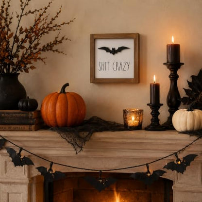 Halloween Bathroom Sign with 3D Bat, Funny Spooky Shelf Wall Decor - color: white-1