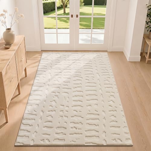 Yamaziot Washable 3x5 Area Rugs for Living Room Textured Non Slip Rug Beige - color: Beige, size: 3' x 5' (Rectangular)