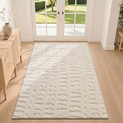 Yamaziot Washable 3x5 Area Rugs for Living Room Textured Non Slip Rug Beige - color: Beige, size: 3' x 5' (Rectangular)