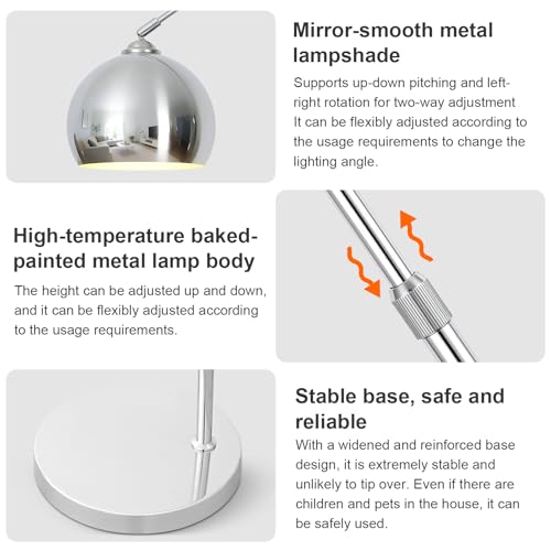 Glossy Chrome Silver Arc Floor Lamp with 12W LED Remote Dimming - color: Silver Remote Dimming