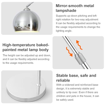 Glossy Chrome Silver Arc Floor Lamp with 12W LED Remote Dimming - color: Silver Remote Dimming