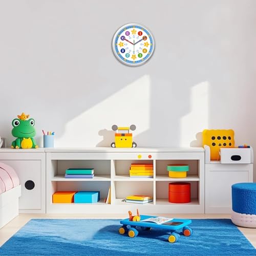 XFM Blue Kids Wall Clock 8 Inch Silent Space Theme - color: Colorful3, size: 8 Inch-1pcs