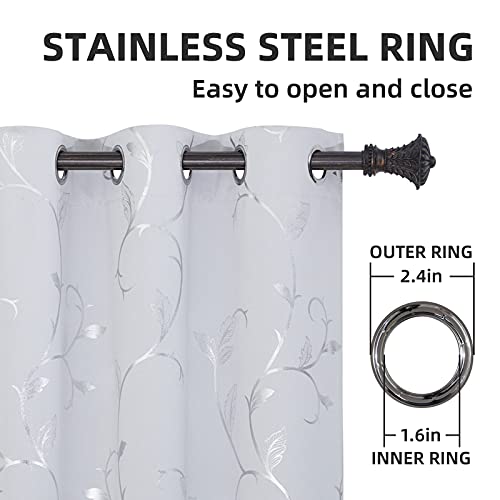 BUHUA Blackout Grommet for Kids Bedroom, 84 Inch Long - Thermal Insulated Drapes, Heat Blocking Panels, Wave Lines with Flower Pattern (42 x 84 Inch, Greyish White, 2 Panels) - color: Greyish White, size: 42"W x 84"L (Pack of 2)