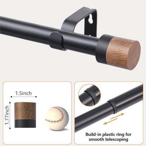 2 Pack Boho Rustic Adjustable Wood Curtain Rod 32-45 Inch, Black - color: Black, size: 32"-45"|2 PACK