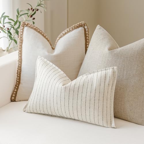 MOROCO Linen Striped Throw Pillow Covers 12x20 Set of 2, Brown - color: Brown, size: 20" x 12" (Pack of 2)