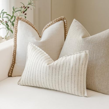 MOROCO Linen Striped Throw Pillow Covers 12x20 Set of 2, Brown - color: Brown, size: 20" x 12" (Pack of 2)