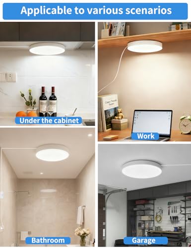 2-Pack 9.8 Inch Plug-in LED Ceiling Light with Switch,Built-in LED Source,White Wall Light Flush Mount Light Fixture for Balcony Bathroom,Closet,Storage Room,Garage,Hallway,Entryway - size: 9.8 feet of power cord