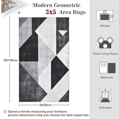 Yinhua Geometric Washable Rugs 3x5 Modern Living Room Rug Washable, Grey - color: Grey, size: 3 x 5 ft