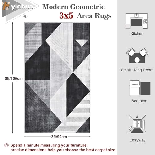 Yinhua Geometric Washable Rugs 3x5 Modern Living Room Rug Washable, Grey - color: Grey, size: 3 x 5 ft