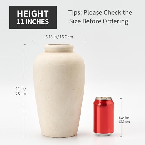 Emotionally Grounded Vase, Vaseking Large Ceramic Rustic Vase, 11 inch Minimalist Decorative Farmhouse Tall Vases for Home Decor, Living Room, Enterway, Table Decoration, Fossil - color: White