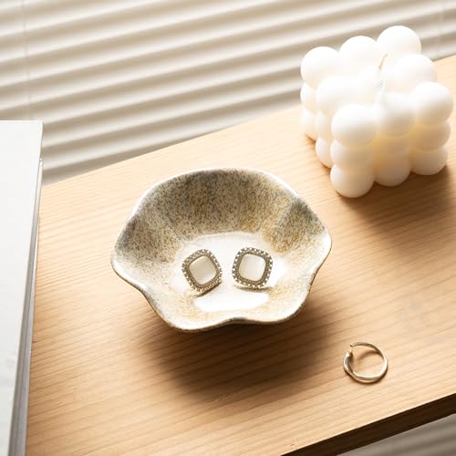 Ceramic Ring Dish, Jewelry Trinket Tray for Rings and Earrings - color: Camel Surface