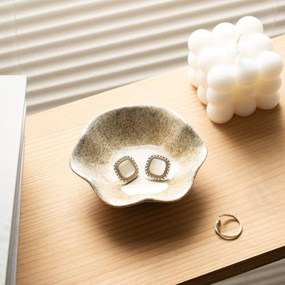 Ceramic Ring Dish, Jewelry Trinket Tray for Rings and Earrings - color: Camel Surface