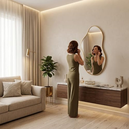 Irregular Asymmetrical Wall Mirror 26x48" with Modern Aluminum Alloy Frame - color: Gold, size: 26"L x 48"W