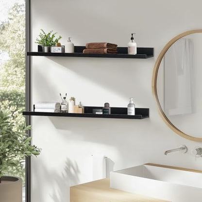 Muzilife 55" Large Floating Shelves Wood Wall Shelf with Lip, 2Pcs, Black - color: Black, size: 55"