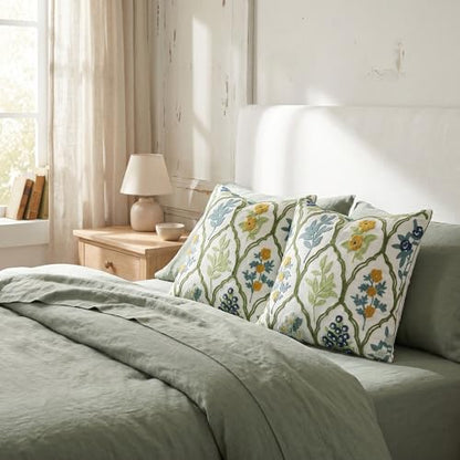 Blue Green Floral Embroidered Throw Pillow Covers 18x18 Set of 2 - color: Green Blue Yellow, size: 18" x 18" (Pack of 2)