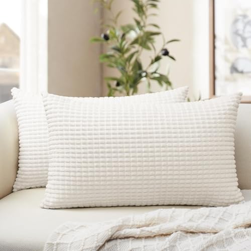 Softalker Corduroy Decorative Throw Pillow Covers 12x20, Set of 2, Cream - color: Yml Cream, size: 20" x 12" (Pack of 2)