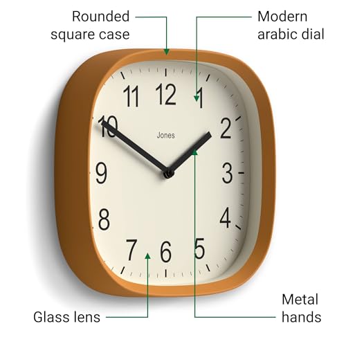 JONES CLOCKS® Sprite wall Clock | Modern Square Clock | 10" | Yellow - color: Mustard Yellow