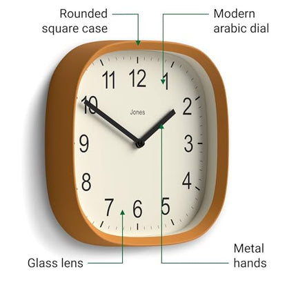 JONES CLOCKS® Sprite wall Clock | Modern Square Clock | 10" | Yellow - color: Mustard Yellow