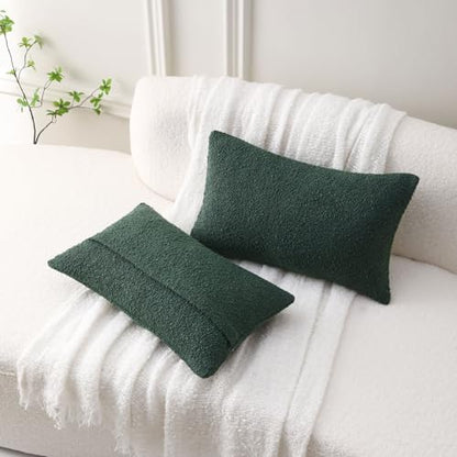 FUTEI Pack of 2 Boucle Textured Throw Pillow Covers 12x20 Inch, Dark Green - color: Dark Green, size: 20" x 12" (Pack of 2)