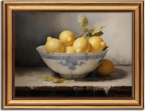 Vintage Gold Framed Wall Art Lemons Still Life Painting Picture Wall Decor Vintage Fruit Rustic Farmhouse Poster Print Artwork for Living Room Bedroom Farmhouse Office Home Decoration 9x11inch - color: Lemons, size: 11"L x 9"W