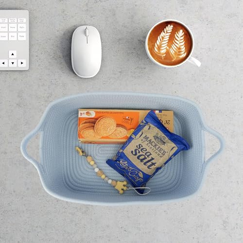 XUANGUO Medium Woven Cotton Rope Storage Basket with Handles, Blue - color: blue