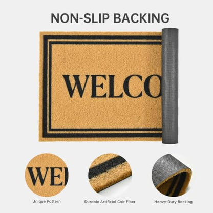 Front Door Mat Outside Non-Slip Welcome Doormat (Welcome, 17x29 in) - color: Welcome Border