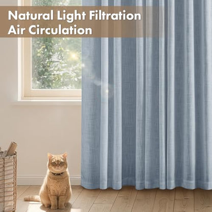 MIULEE Thick Linen Curtains, 42Wx108L, Light Blue Semi Sheer Linen Textured - color: Chambray Blue, size: 42"W x 108"L (Pack of 2)