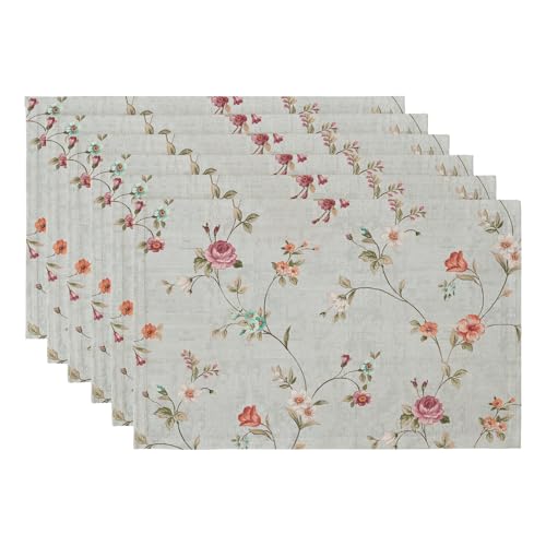 QIYI Boho Table Placemats Set of 6, 12"x18" Linen Place Mats, Pink Flowers - color: Vintage Flowers, size: Set of 6