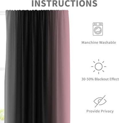 Black Pink Kitchen Curtains, Ombre, 27.5" W x 39" L, Rod Pocket - color: Pink, size: 27.5"W x 39"L (Pack of 2)