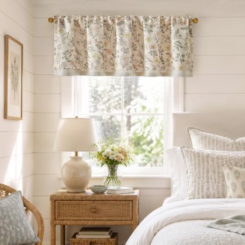 jinchan Maia Floral Linen Double Layer Valance 16 Inch 1 Panel Pink - color: Maia Pink on Linen, size: 50"W x 16"L (Pack of 1)