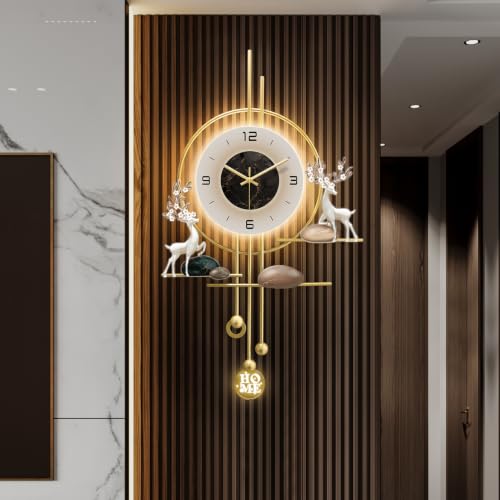 Decorative Gold Wall Clock, Large 27.5 Inch Modern Boho Silent Non-Ticking Battery Operated Wall Clock for Living Room, Bedroom, Office, Kitchen, Dining Room, Farmhouse Decor - size: 16.14"x 27.55"