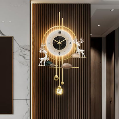Decorative Gold Wall Clock, Large 27.5 Inch Modern Boho Silent Non-Ticking Battery Operated Wall Clock for Living Room, Bedroom, Office, Kitchen, Dining Room, Farmhouse Decor - size: 16.14"x 27.55"
