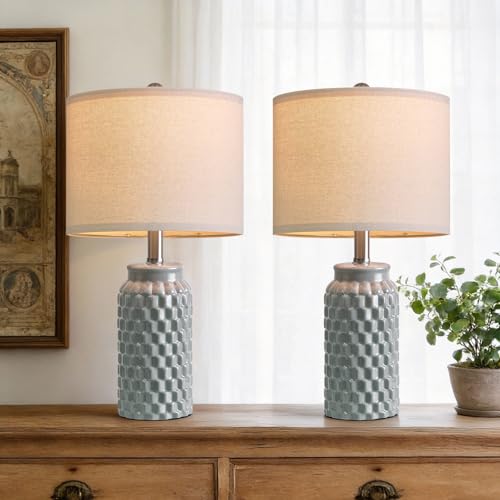 USumkky 20.5" Ceramic Table Lamps Set of 2, Modern Farmhouse Boho Bedside Lamps for Bedroom, Nightstand Lamps for Living Room End Tables, Small Desk Lamps, Grey - color: 20.5" Grey