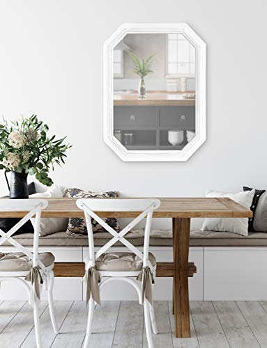Kate and Laurel Palmer Large Rustic Wood Framed Octagon Wall Mirror, 28 x 36, White, Distressed Farmhouse Wall Accent - color: White