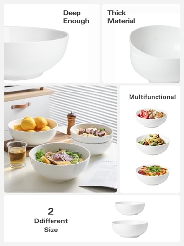 Kanwone Large Serving Bowls - 9.5 inch, 90oz Ceramic Salad Bowls, Fruit Bowls, Pasta, Soup Bowls, Set of 2, Serving Bowls for Entertaining, Microwave and Dishwasher Safe, White - color: White, size: 9.5 Inch