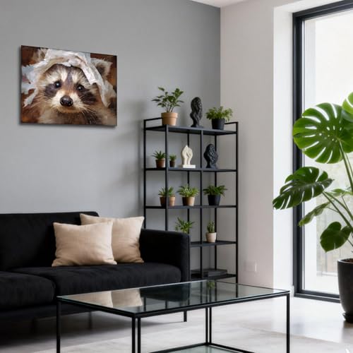 Halioyo Cute Raccoon Canvas Wall Art, Funny Animal Poster(12x16 Inch) - color: Painting-04, size: 16"L x 12"W