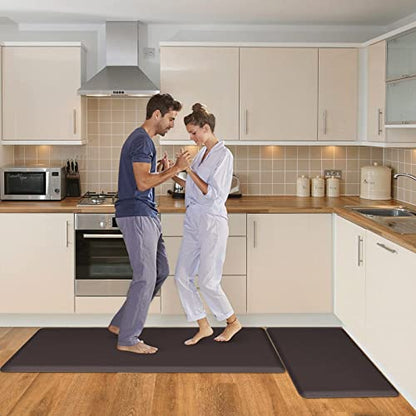 HappyTrends 2 PCS Kitchen Mat Cushioned Anti-Fatigue Floor Mat, Heavy Duty - color: Chocolate, size: 17.3"x28"+17.3"x47"