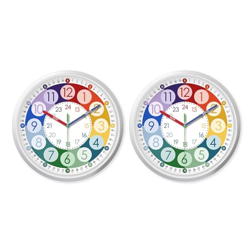 XFM 2 Pieces Colorful Learning Clock for Kids 8 Inch Silent - color: Colorful2, size: 8 Inch-2pcs