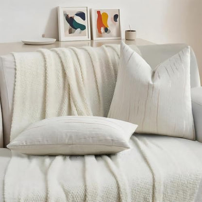 HAUSSY Pack of 2 Chenille Embossed Throw Pillow Covers 20x20 Inch, Cream - color: Cream, size: 20" x 20" (Pack of 2)