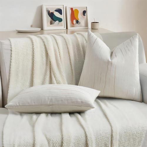 HAUSSY Pack of 2 Chenille Embossed Throw Pillow Covers 22x22 Inch, Cream - color: Cream, size: 22" x 22" (Pack of 2)