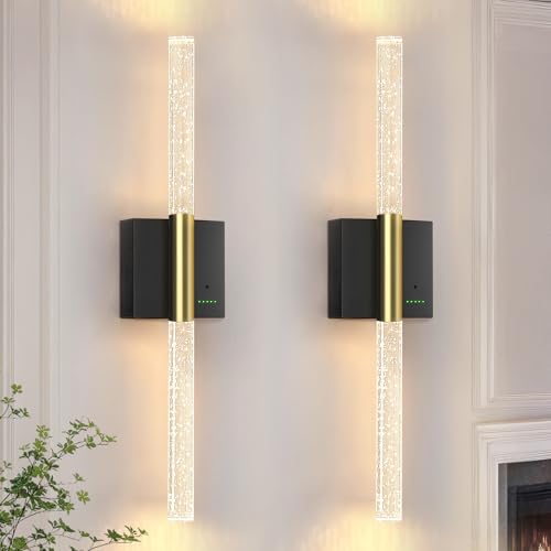 Battery Operated Sconces Set of 2, 28in Rechargeable Wireless Wall Lights - color: Black