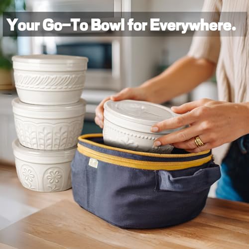 Artena Meal Prep Containers 22 OZ, 4 Pack Snack Containers, Reusable Food Storage Containers With Lids For Soup Yogurt Oatmeal Lunch Breakfast, Ceramic Cereal Bowls (White, Pinwheel Flower) - size: 5.15 inch (Pinwheel Flower, White)