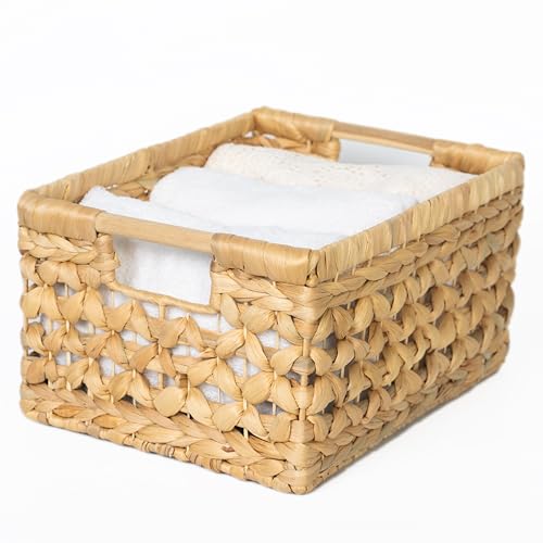 NAYA 11.6" Water Hyacinth Medium Wicker Shelf Basket – Storage Bin - size: 11.6"x8.9"x6.9" in