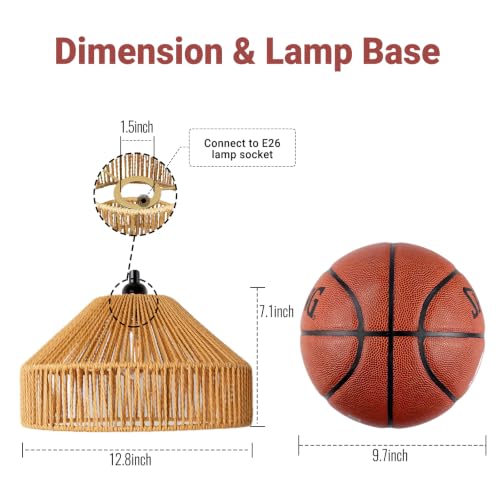 Maliralt Hanging Lamps Rattan Pendant Light Hanging Lights 16.4ft Plug in Cord Pendant Light Fixture Plug Into Wall Outlet Pendant Lighting with On Off Switch for Bedroom Living (Mongolian Yurt) - size: 12.8 Inch - Mongolian Yurt