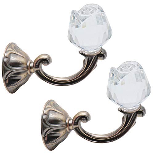 Xiaoyztan 2Pcs Bronze Crystal Rose Curtain Tiebacks Wall Hooks - color: Bronze