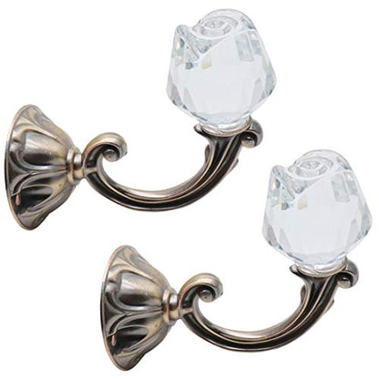 Xiaoyztan 2Pcs Bronze Crystal Rose Curtain Tiebacks Wall Hooks - color: Bronze